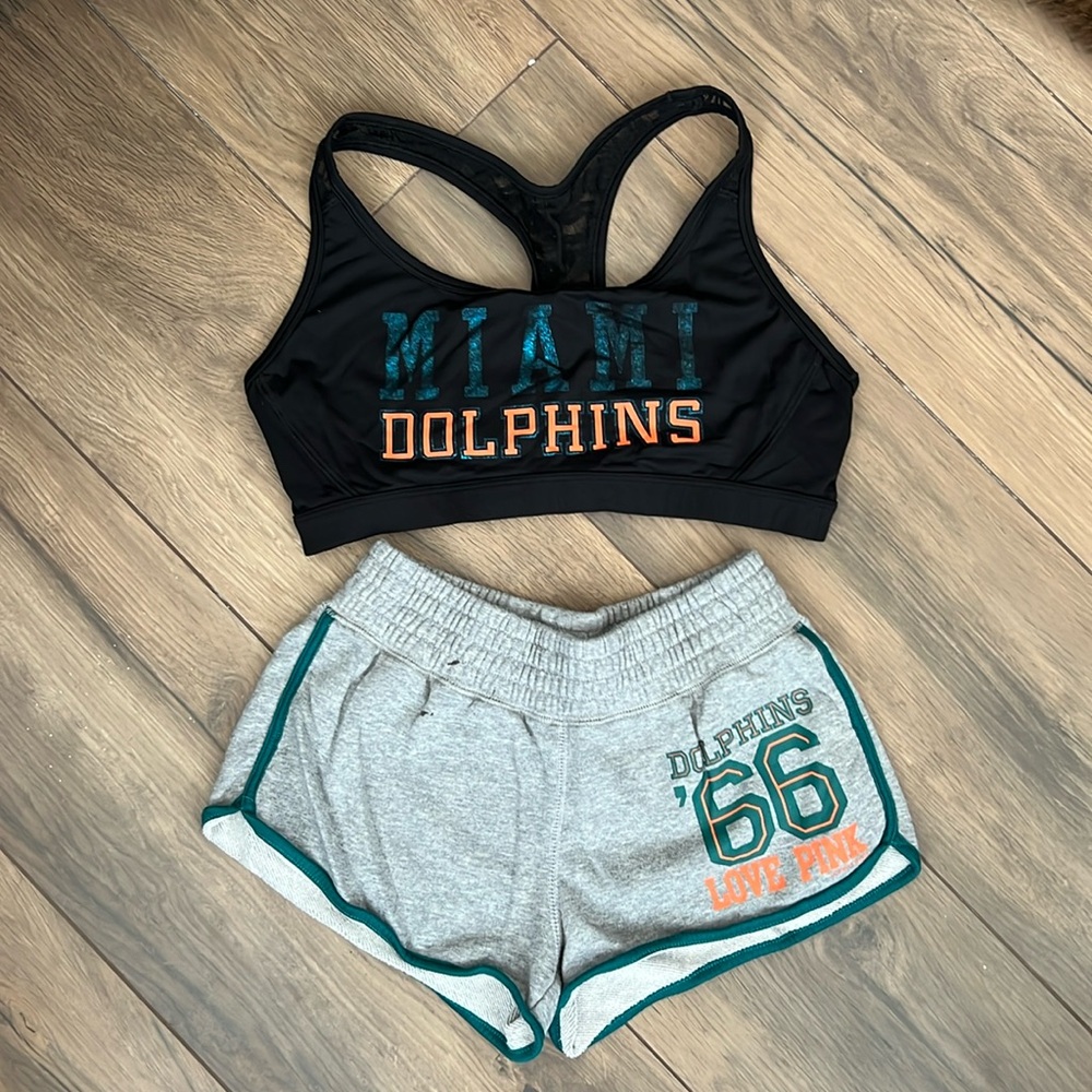 Miami Dolphins sports bra and shorts Victoria’s Secret love pink